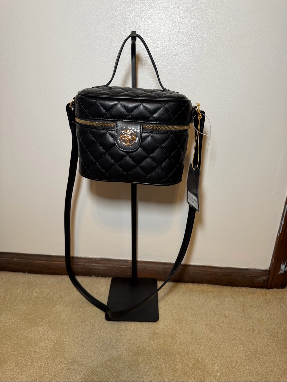 NWT Black Quilted Vanity Case Crossbody Top Handle Bag